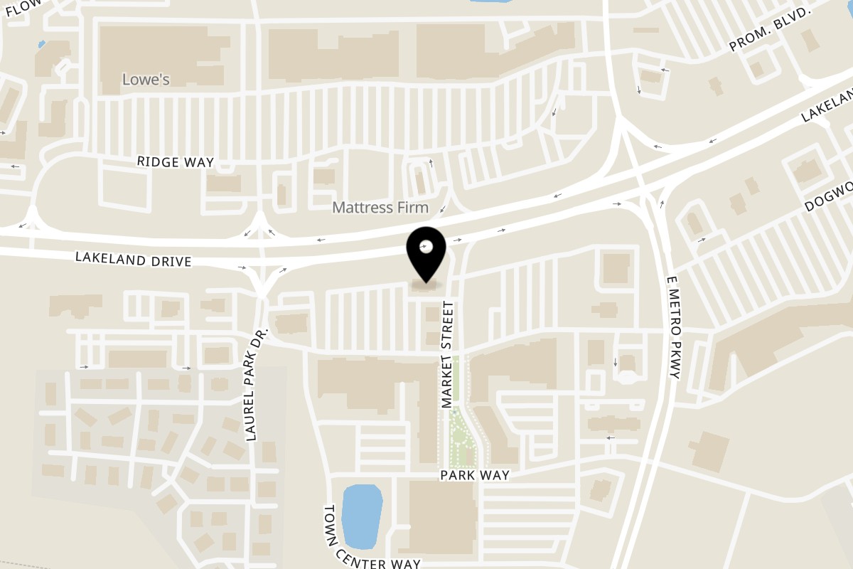 Map showing the location of Burgers Blues Barbecue Flowood on 108 Market St b in Flowood